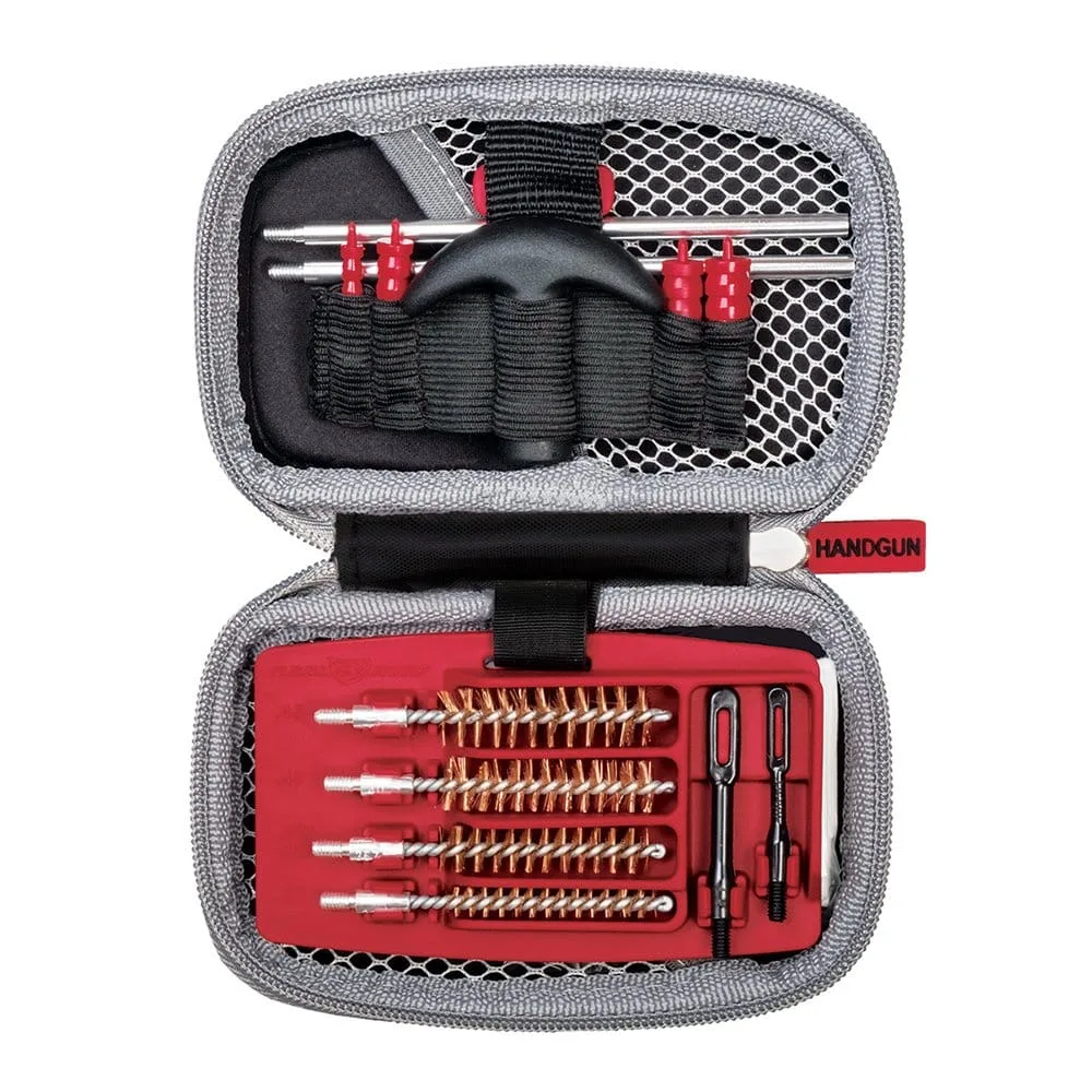 Jak wyposażyć domowy warsztat strzelca? Stanowisko serwisowe, czyszczenie broni, przegląd narzędzi Real Avid 12 Real Avid - Zestaw do czyszczenia broni Gun Boss® - Handgun Cleaning Kit - AVGCK310-P