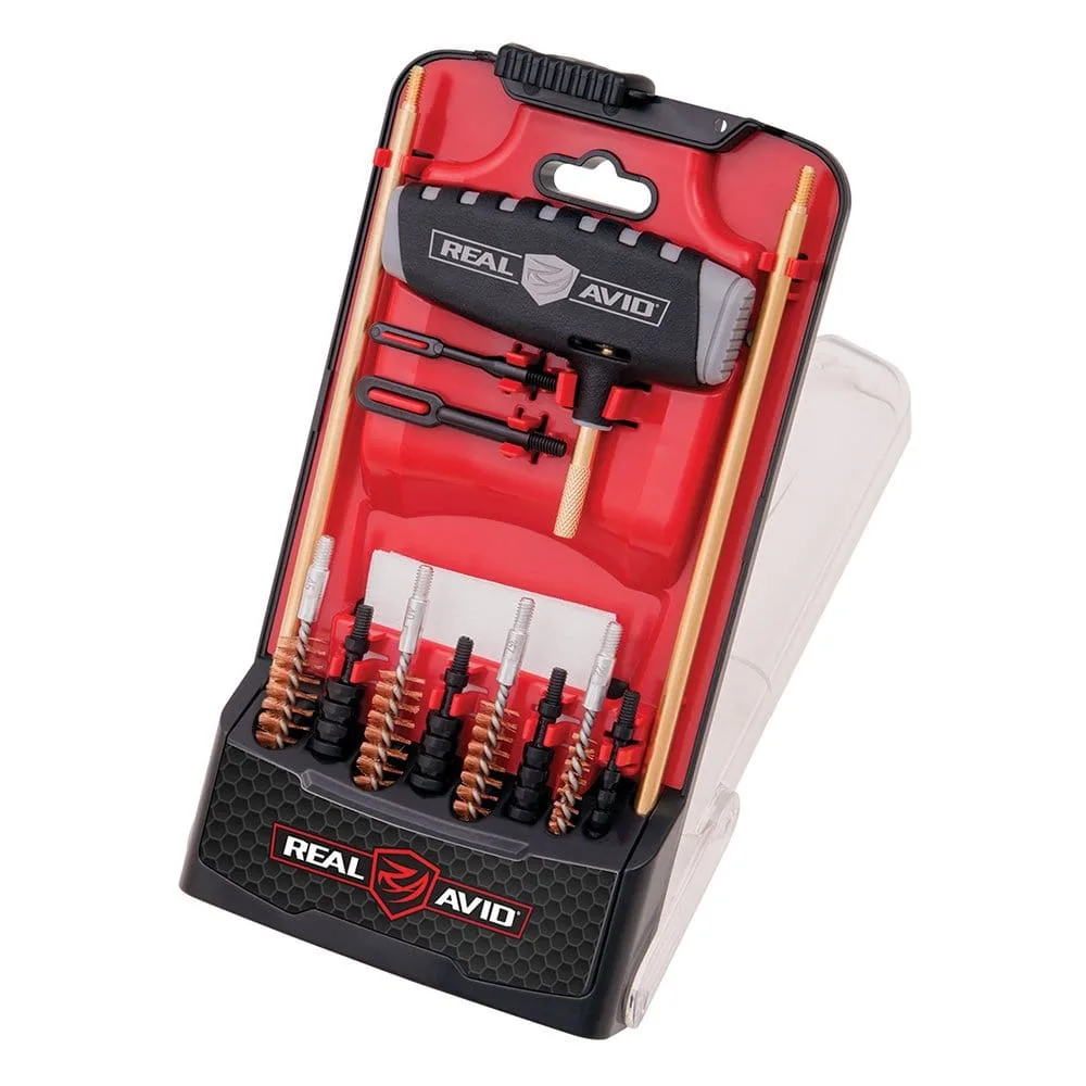 Jak wyposażyć domowy warsztat strzelca? Stanowisko serwisowe, czyszczenie broni, przegląd narzędzi Real Avid 13 Real Avid - Zestaw do czyszczenia broni Gun Boss® Pro - Handgun Cleaning Kit - AVGBPRO-P