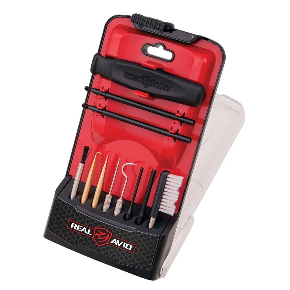 Jak wyposażyć domowy warsztat strzelca? Stanowisko serwisowe, czyszczenie broni, przegląd narzędzi Real Avid 14 Real Avid - Zestaw do czyszczenia broni Gun Boss® Pro - Precision Cleaning Tools - AVGBPROPCT