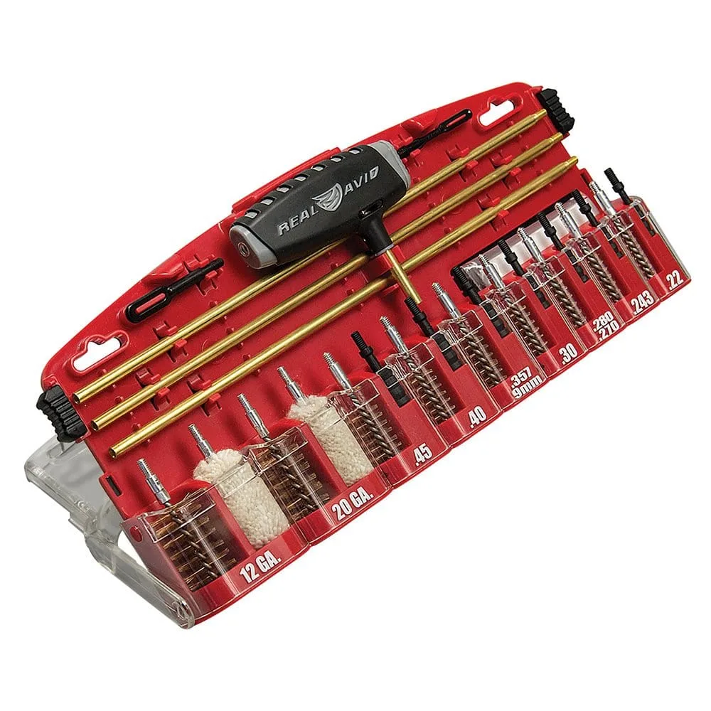 Jak wyposażyć domowy warsztat strzelca? Stanowisko serwisowe, czyszczenie broni, przegląd narzędzi Real Avid 15 Real Avid - Zestaw do czyszczenia broni Gun Boss® Pro - Universal Cleaning Kit - AVGBPRO-U